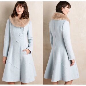 Anthropologie Elevenses Collared Beatrix Wool Coat Faux Fur Collar